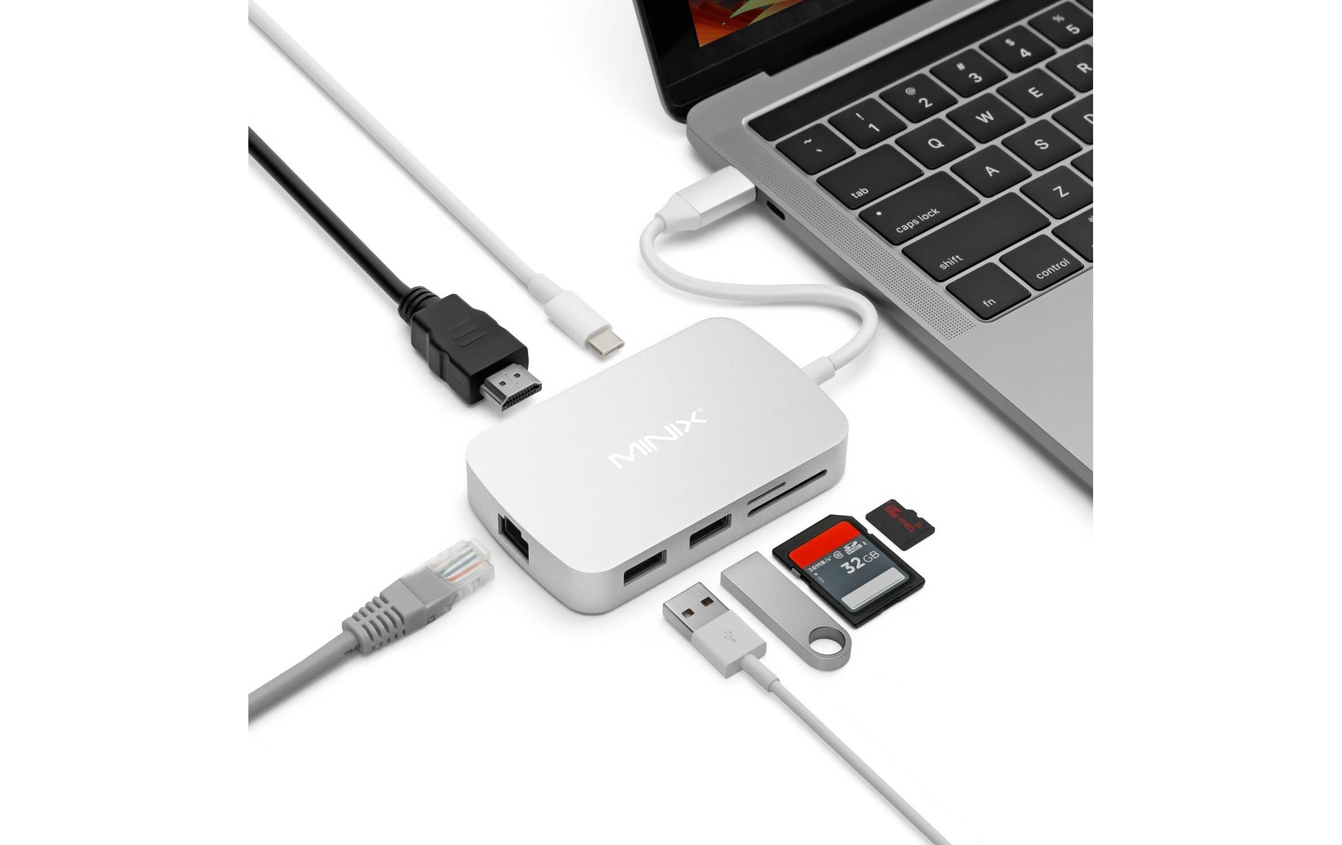 MINIX NEO C-GSI Multiport-Adapter – USB-C, 1× HDMI, 2× USB-A, SD/microSD, für Windows/Mac/Linux