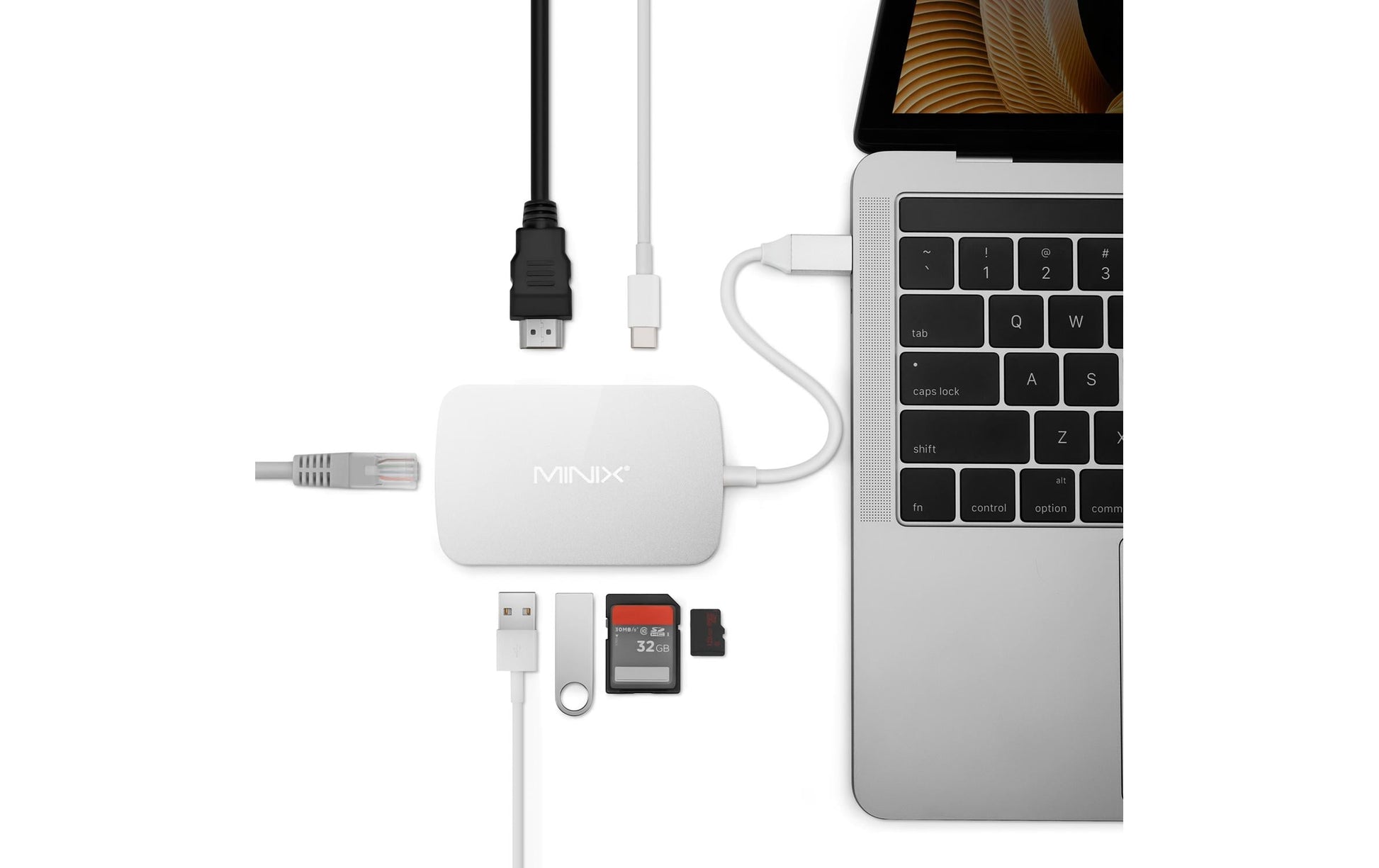 MINIX NEO C-GSI Multiport-Adapter – USB-C, 1× HDMI, 2× USB-A, SD/microSD, für Windows/Mac/Linux