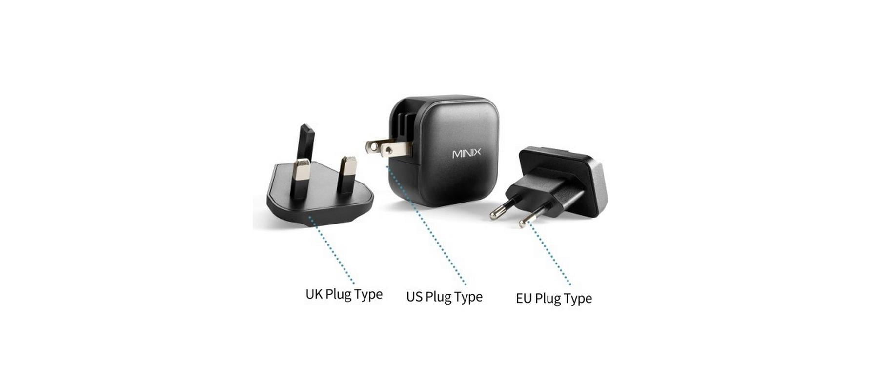 MINIX NEO P1 Netzteil – 65 W, 2× USB-C + 1× USB-A, PD, QC, GaN – für Smartphones, Tablets