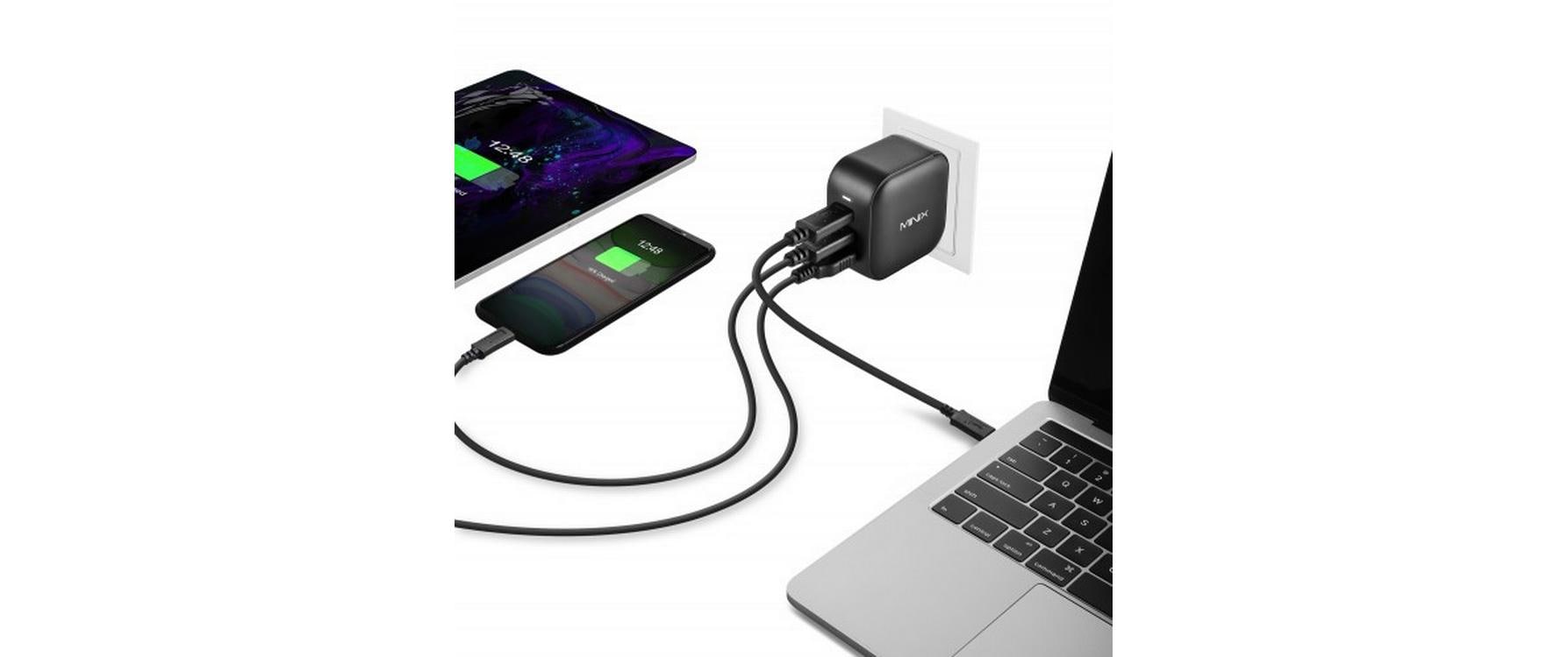 MINIX NEO P1 Netzteil – 65 W, 2× USB-C + 1× USB-A, PD, QC, GaN – für Smartphones, Tablets