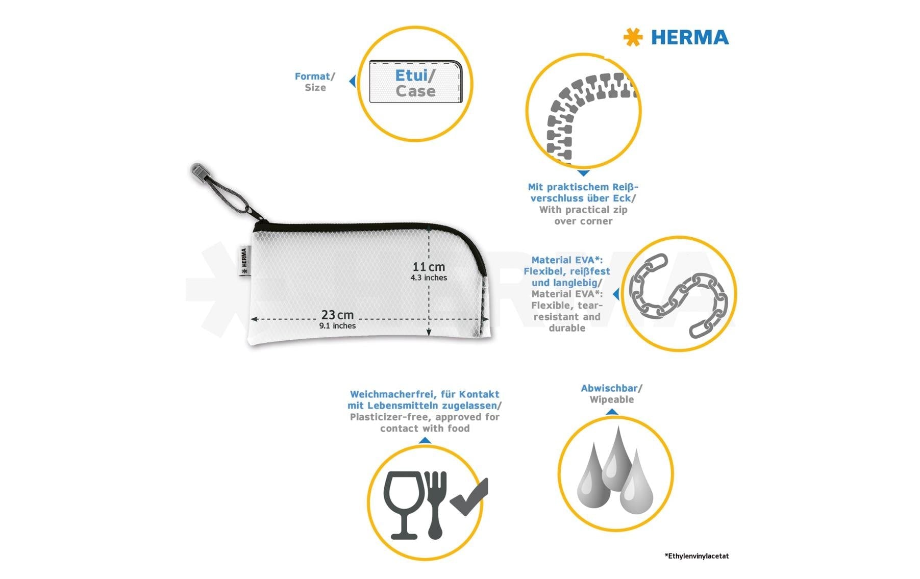 HERMA Reissverschlusstasche – orange – Kunststoff – 23 × 11 × 0,7 cm