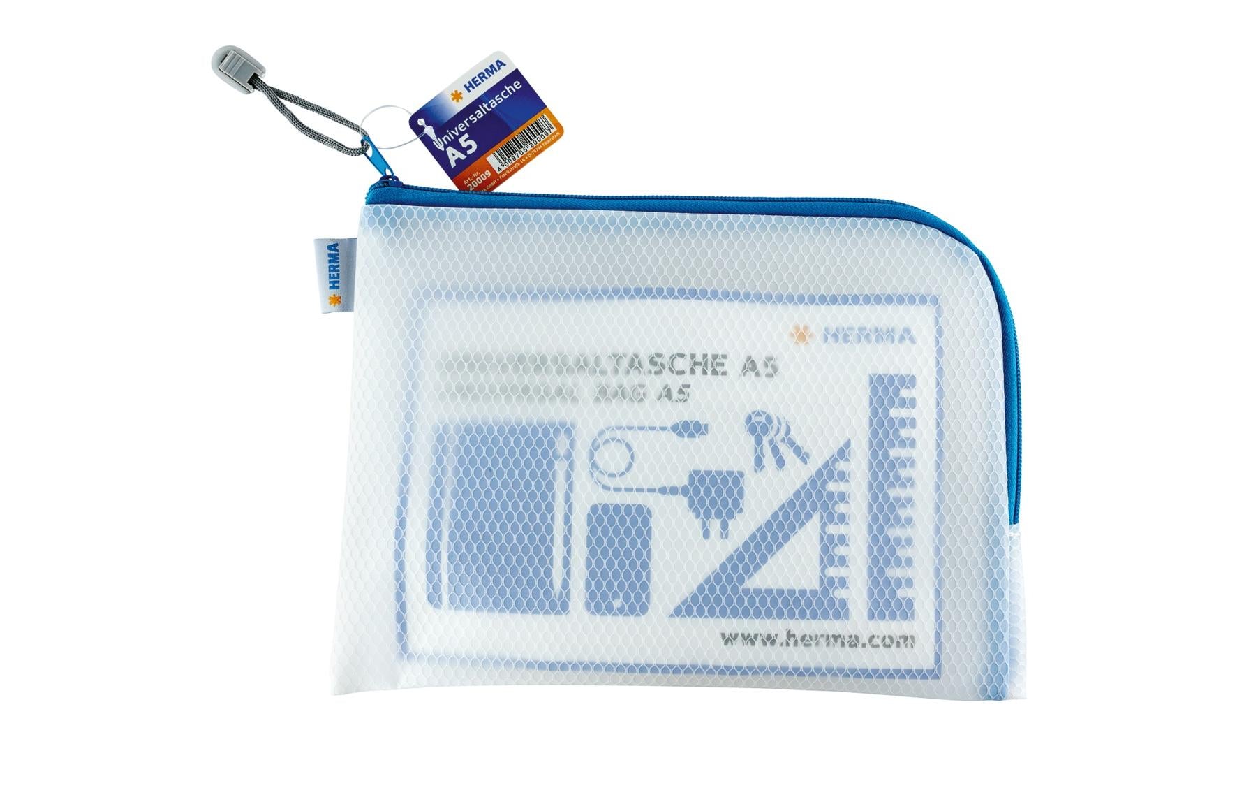 HERMA Reissverschlusstasche – für wichtige Dokumente und Utensilien – 260 × 200 mm, Kunststoff, Blau – 1 Stück