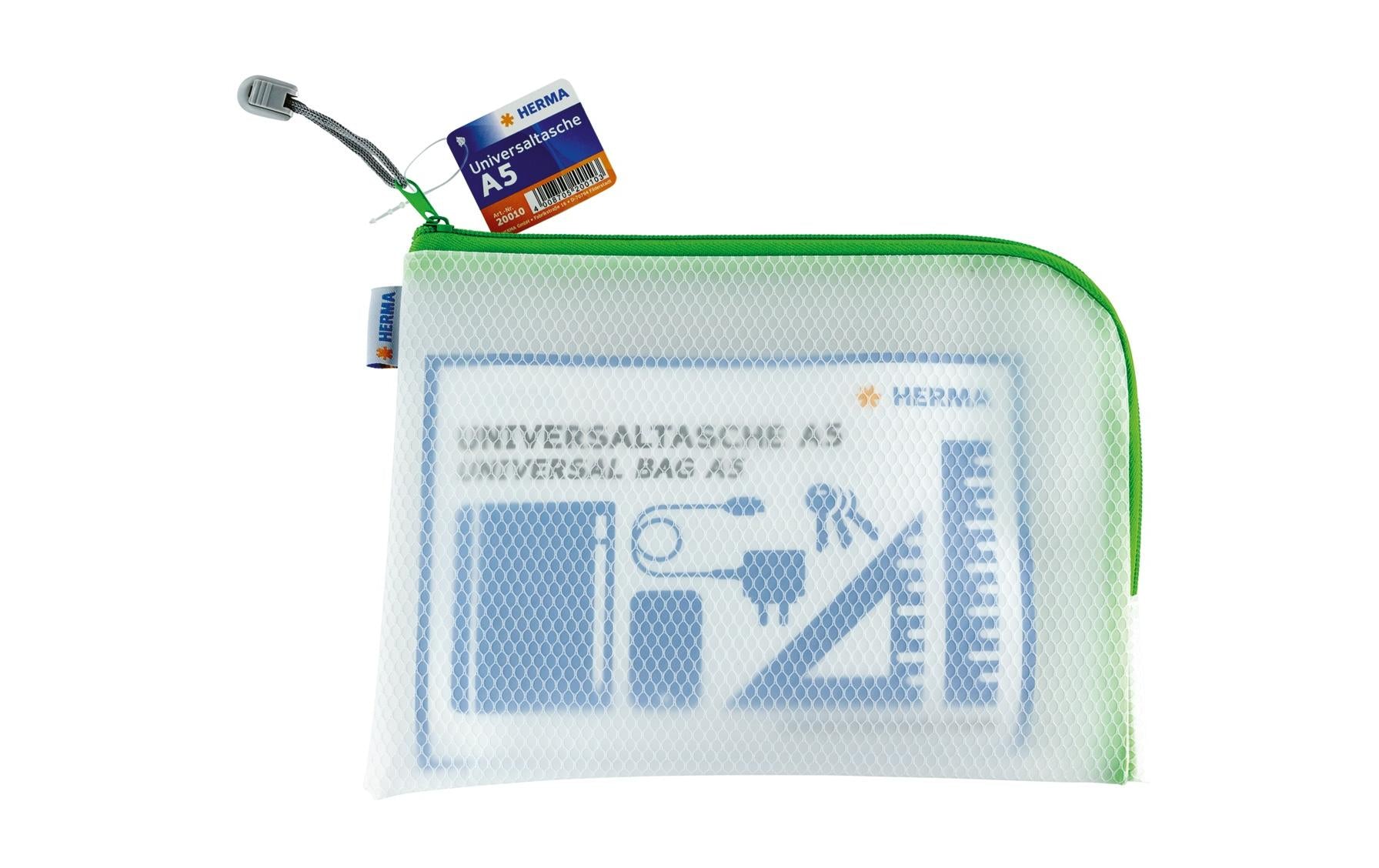 HERMA Reissverschlusstasche Etui – Grün – Kunststoff – 26,0 × 20,0 × 0,7 cm