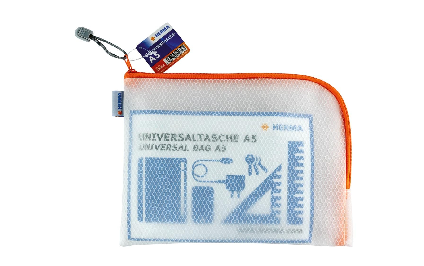 HERMA Reissverschlusstasche – 260 × 200 mm, Kunststoff, Orange – 1 Stück