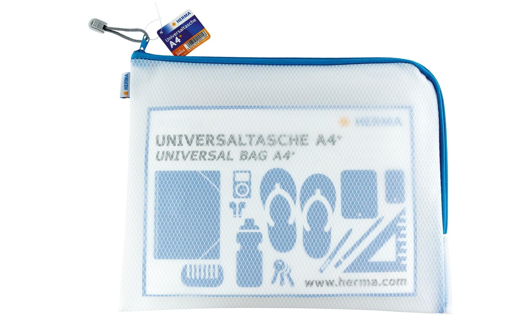 HERMA Reissverschlusstasche – Blau – Kunststoff – 36,0 × 28,0 × 0,7 cm