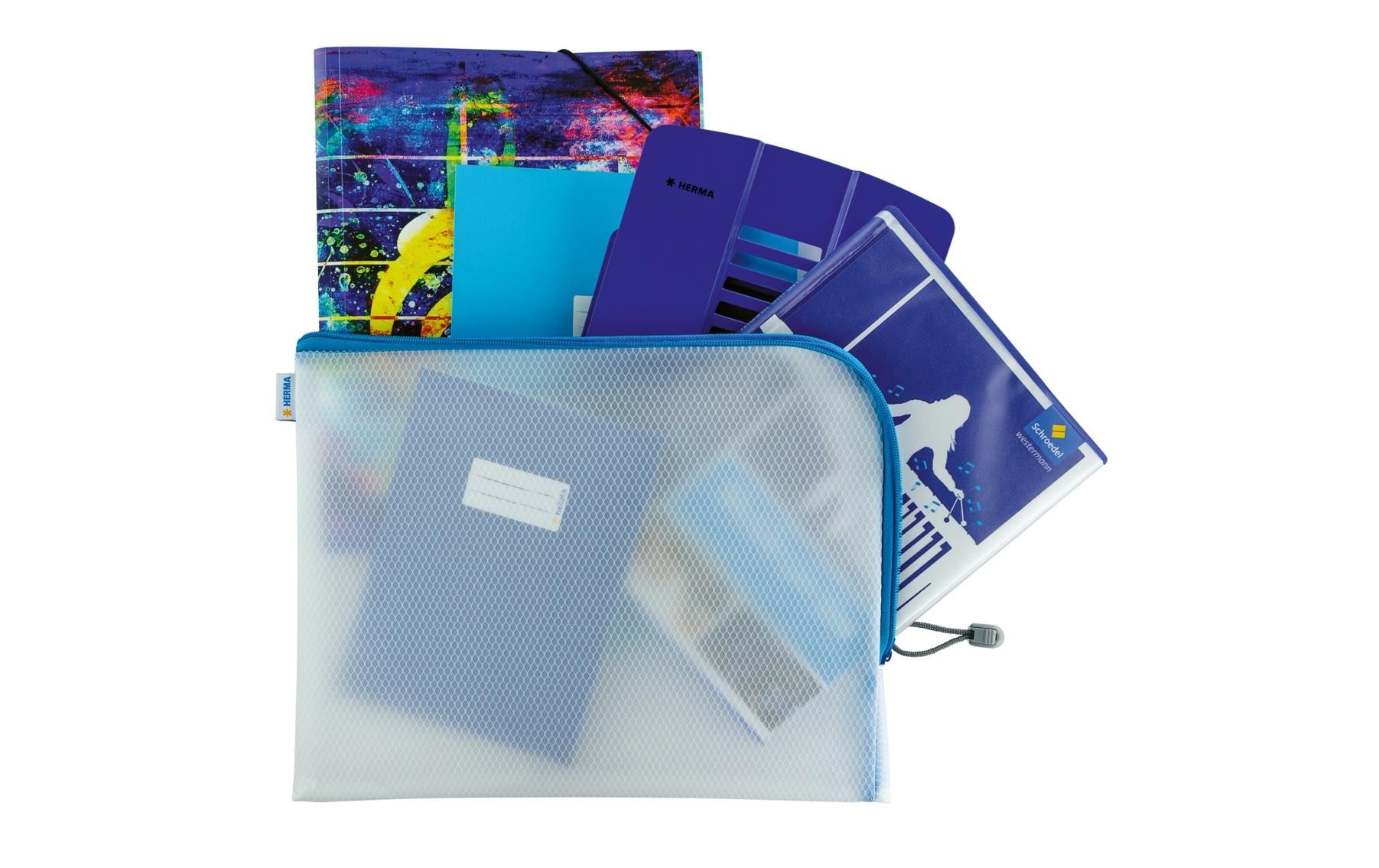 HERMA Reissverschlusstasche – Blau – Kunststoff – 36,0 × 28,0 × 0,7 cm