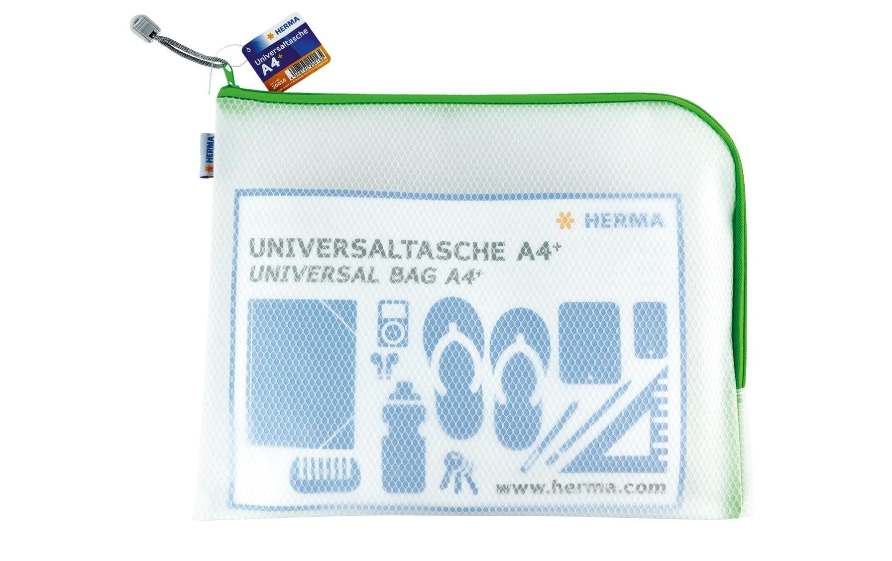 HERMA Reissverschlusstasche Etui – Grün – Kunststoff – 36 × 28 × 0,7 cm