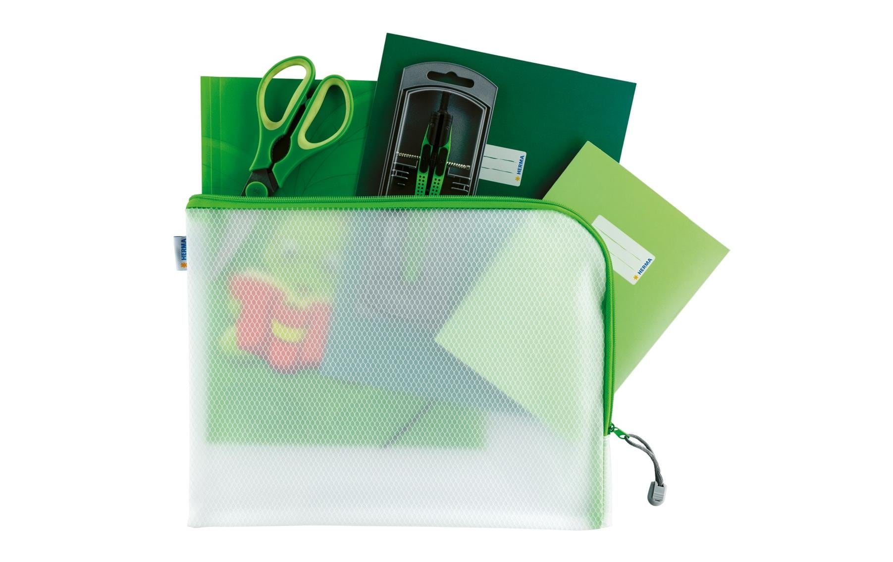 HERMA Reissverschlusstasche Etui – Grün – Kunststoff – 36 × 28 × 0,7 cm