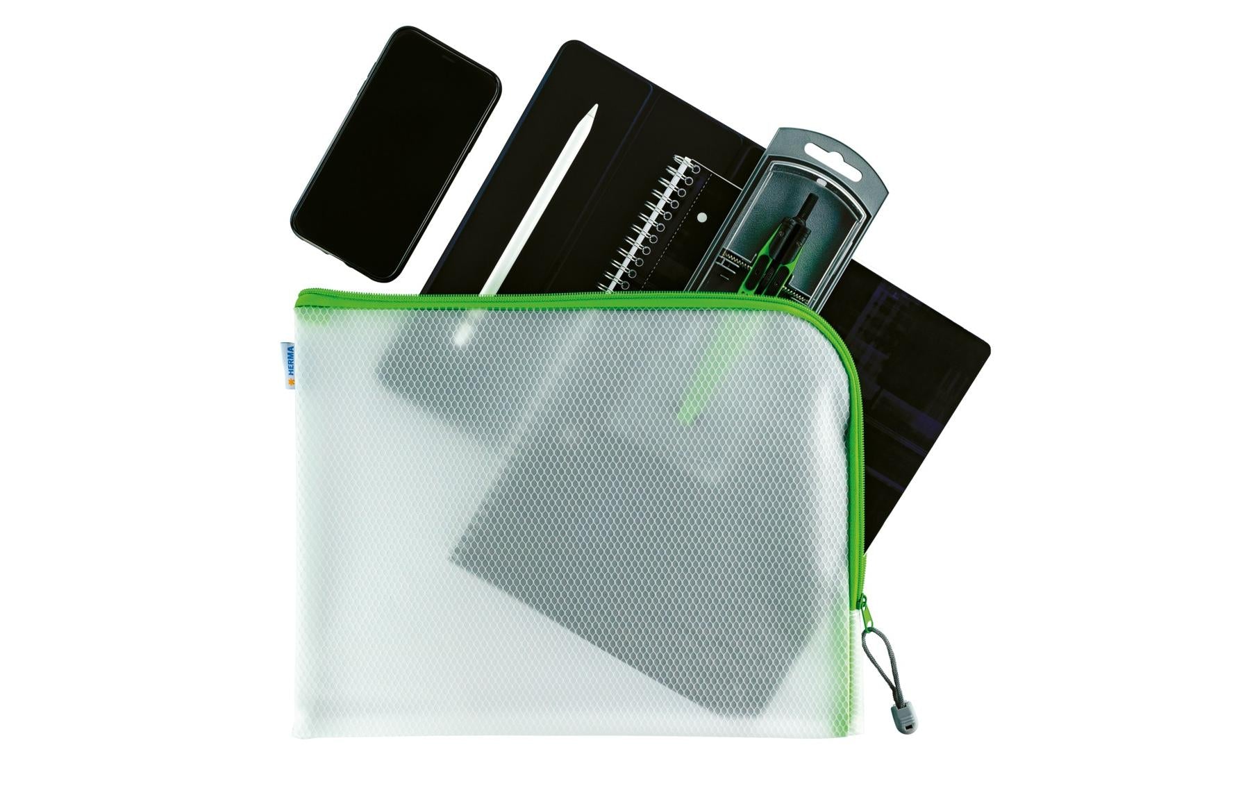 HERMA Reissverschlusstasche Etui – Grün – Kunststoff – 26,0 × 20,0 × 0,7 cm