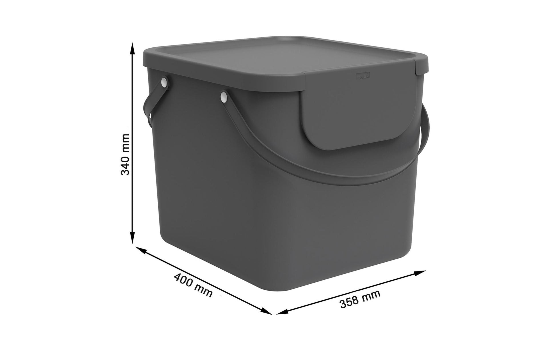 Rotho Abfallcontainer – 40 l – mit Deckel – Kunststoff, Anthrazit – B × H × T 358 × 340 × 400 mm