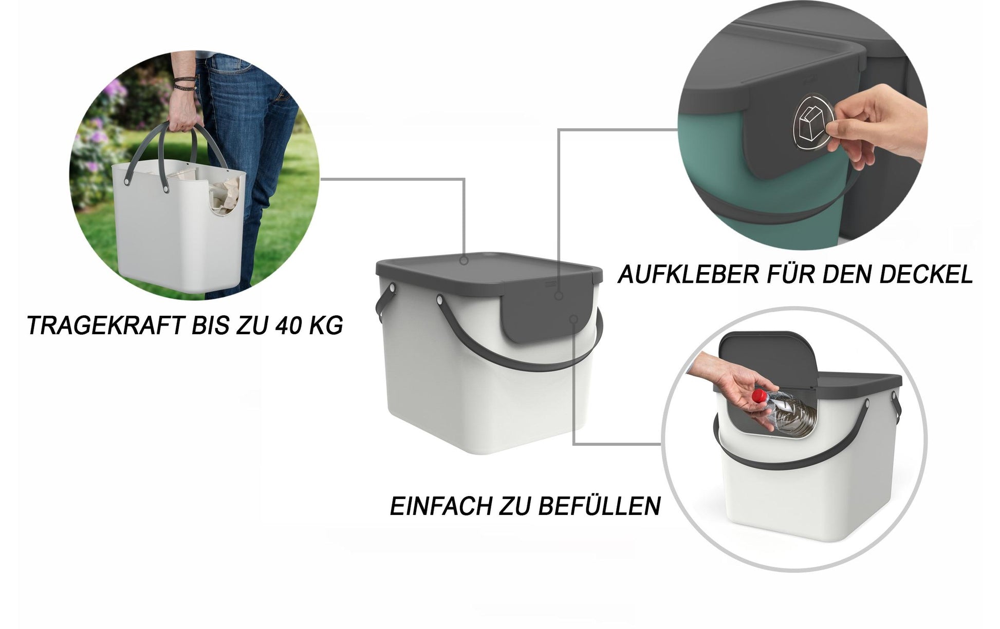 Rotho Recyclingbox Albula – 40 l – Recycling-Kunststoff, rechteckig – weiss