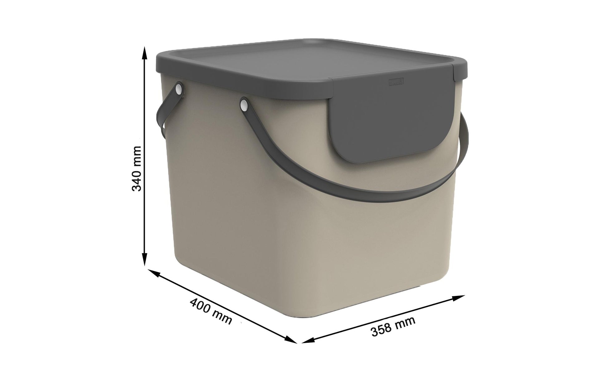 Rotho Abfallcontainer – 40 l – mit Deckel – Kunststoff, Cappuccino – B × H × T 358 × 340 × 400 mm