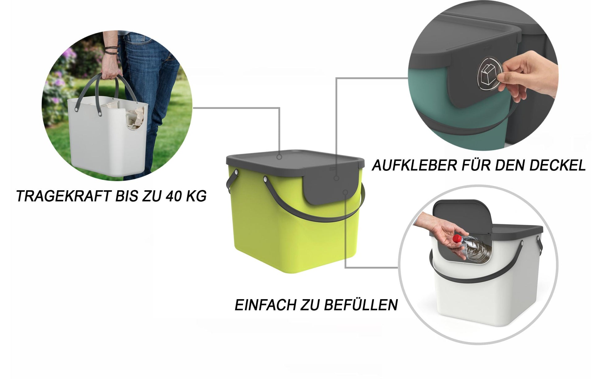 Rotho Recyclingbox Albula – 40 l – Recycling-Kunststoff, rechteckig – Hellgrün