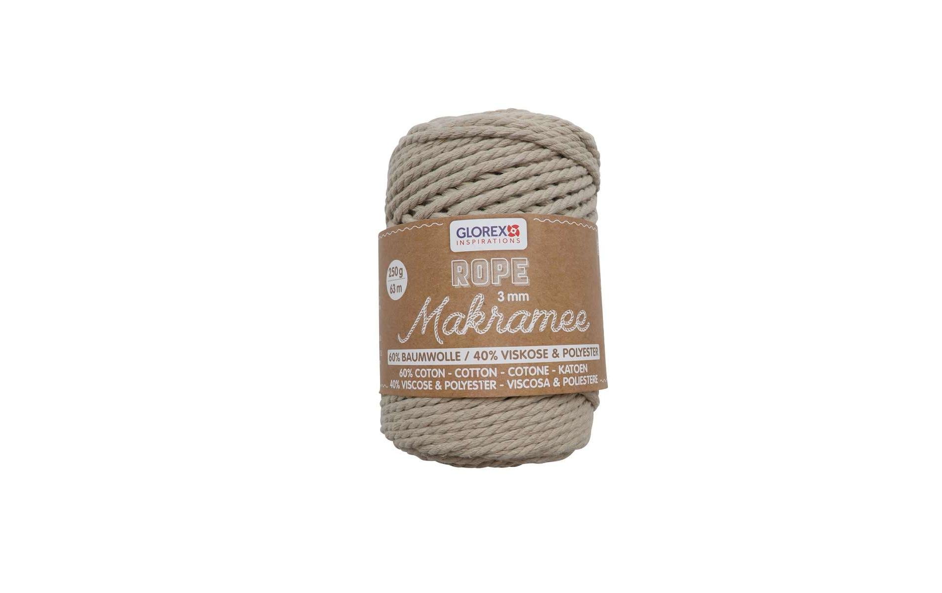 Glorex gedrehte Makramee-Kordel Beige – Ø 3 mm, 250 g, 63 m, Baumwolle