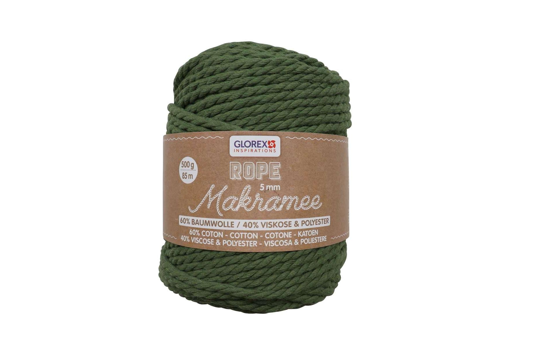 Glorex Makramee-Kordel Olivgrün – Ø 5 mm, 500 g, 85 m, Baumwolle