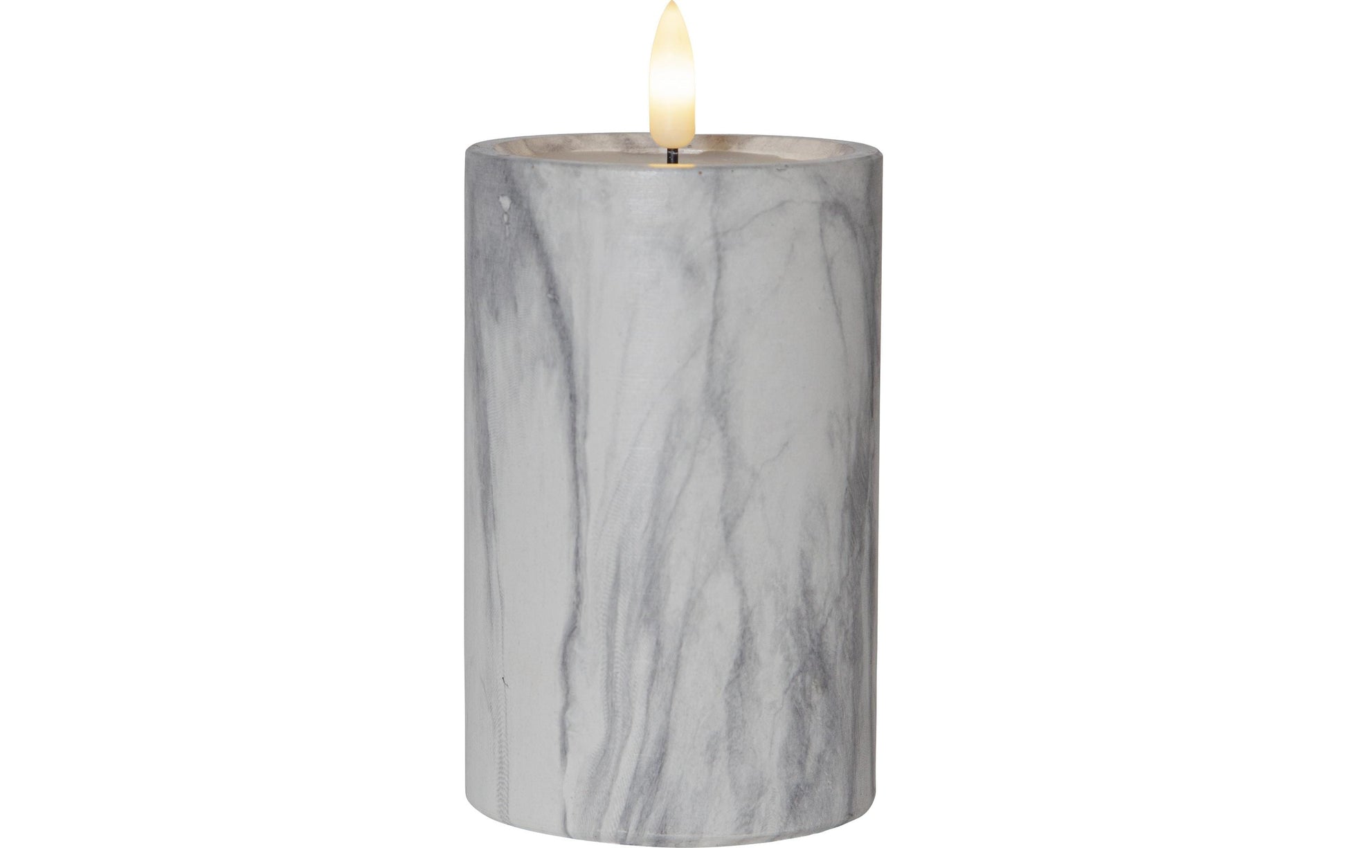 Star Trading LED-Säulenkerze Flame Marble – Ø 7,5 × 15 cm, warmweiss, grau/marmor, Timer, batteriebetrieben