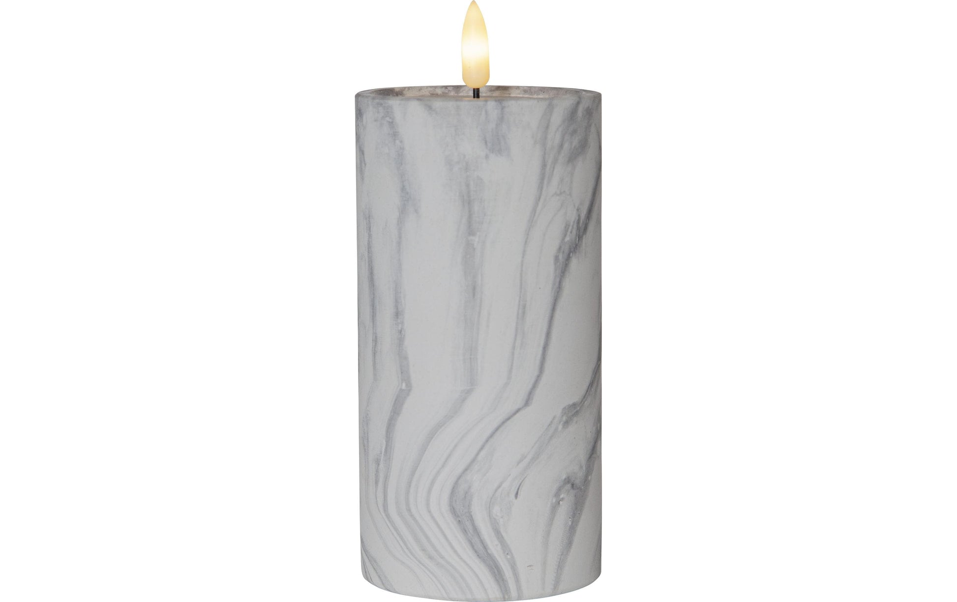 Star Trading LED-Säulenkerze Flame Marble – Ø 7,5 × 17,5 cm, Warmweiss, Grau, Timer 6/18 h, flackernd