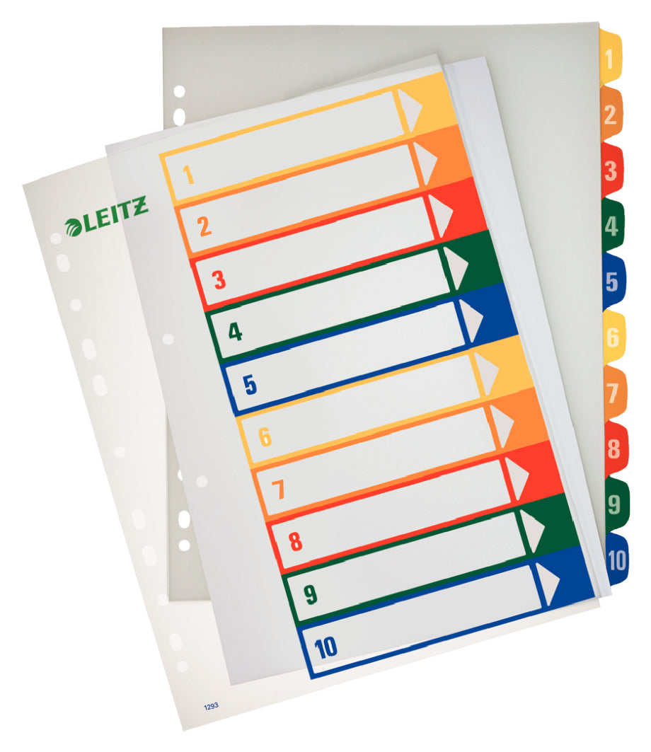 Leitz Register – A4, 10-teilig, PP, farbig, vorgedruckt, 11-fach Lochung, für Zeigebuchtaschen