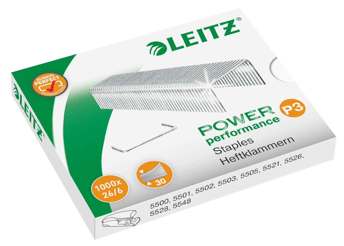 Leitz Heftklammern 26/6 – für 5500, 5501, 5502 und andere – verzinkt, silber – 1000 Stk.
