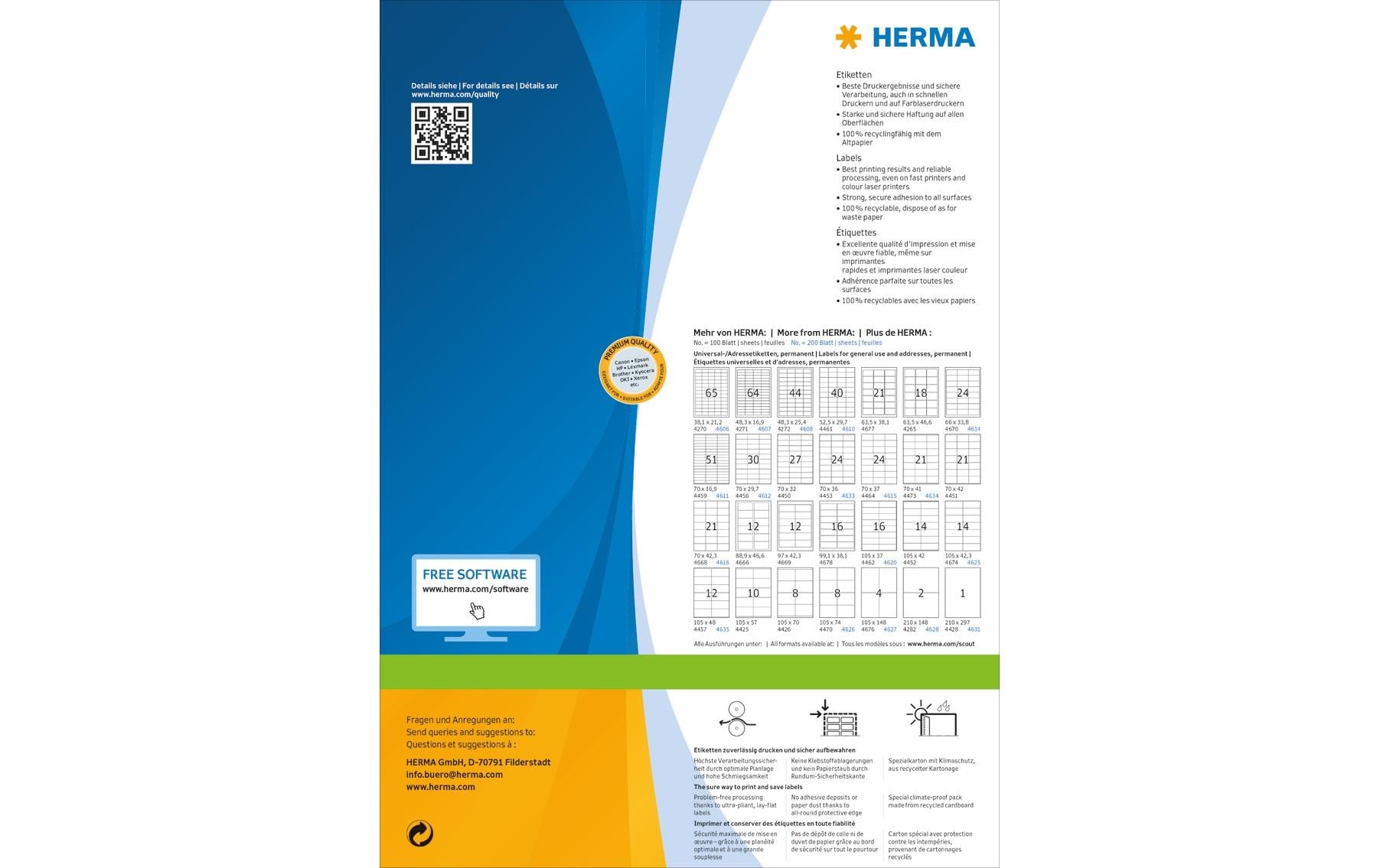 HERMA Druckeretiketten, 53 mm × 21 mm, weiss, Papier, permanent, 200 Blatt