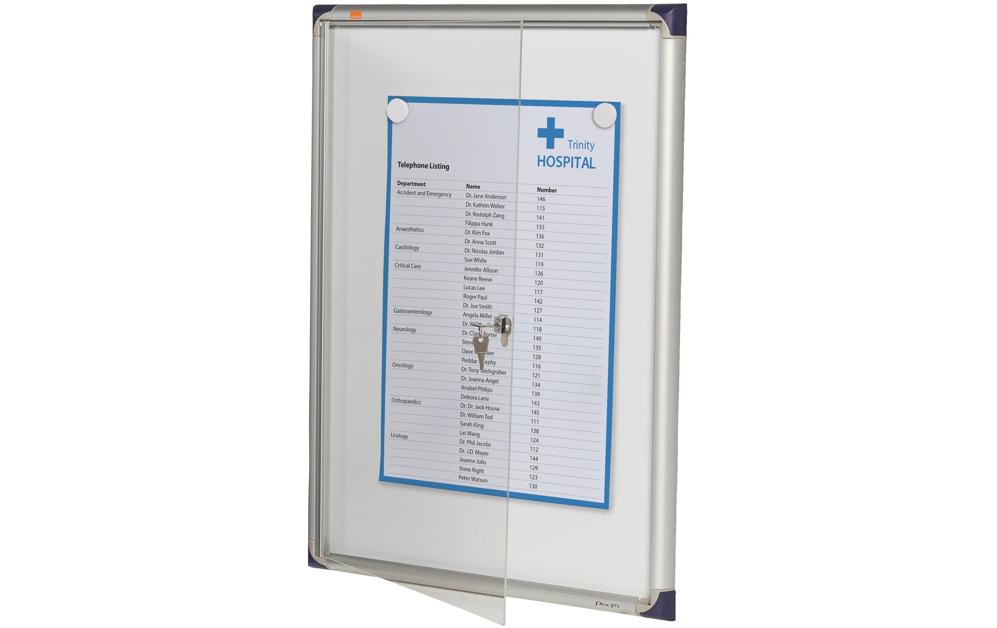 Nobo Schaukasten, 4 × A4 – Aluminium, Acrylglas, abschliessbar, Innenbereich, 51 × 68 × 2,5 cm