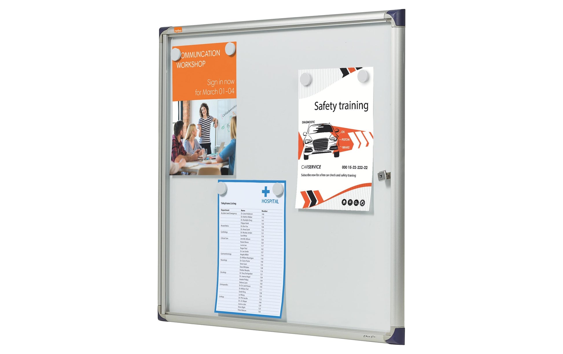 Nobo Schaukasten, 6 × A4 – Aluminium, Acrylglas, abschliessbar, Innenbereich, 68 × 72,5 × 2,5 cm