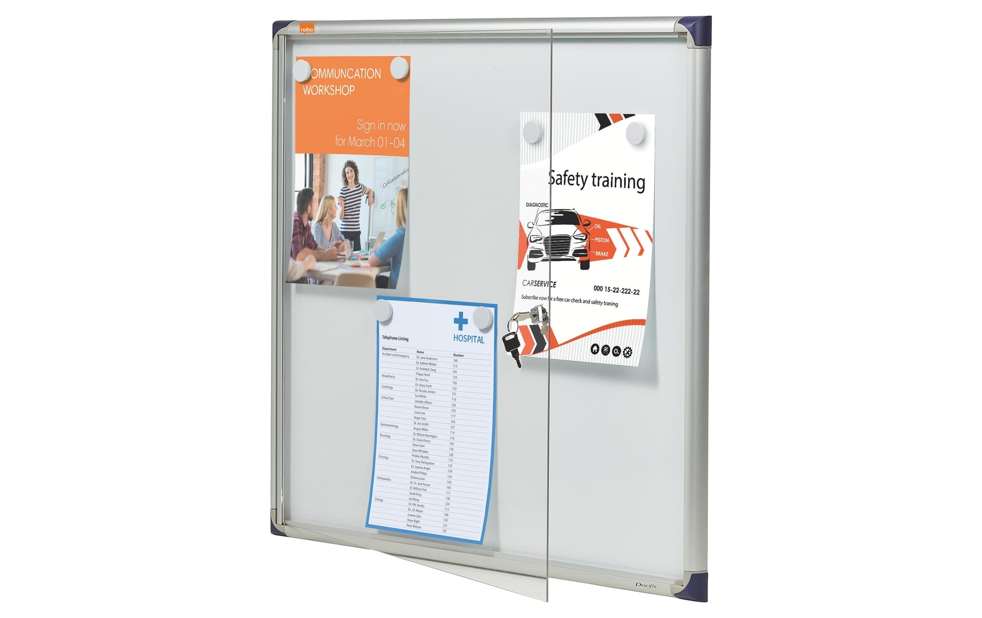 Nobo Schaukasten, 6 × A4 – Aluminium, Acrylglas, abschliessbar, Innenbereich, 68 × 72,5 × 2,5 cm