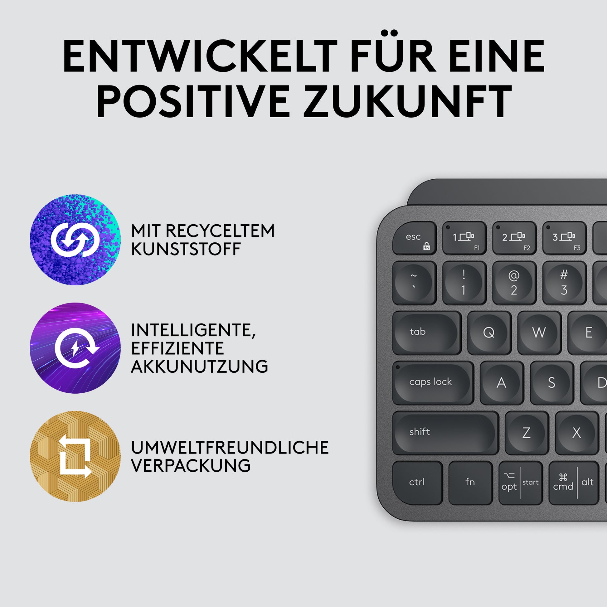 Logitech MX Keys Mini – Tastatur, kabellos (Bluetooth), DE-Layout (DE), Dunkelgrau
