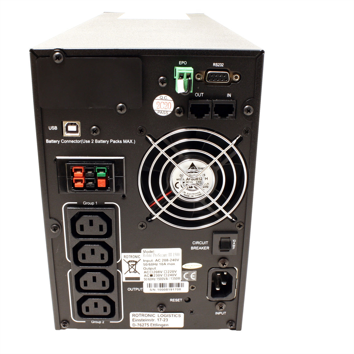 ROLINE ProSecure III 1500 USV 1,5 kVA/1350 W Online – Tower – C13×4, Eingang IEC C14 – Hot-Swap-Batterien, LCD