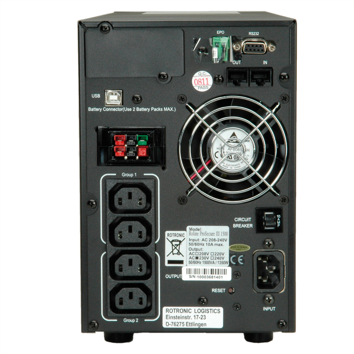 ROLINE ProSecure III 1500 USV 1,5 kVA/1350 W Online – Tower – C13×4, Eingang IEC C14 – Hot-Swap-Batterien, LCD