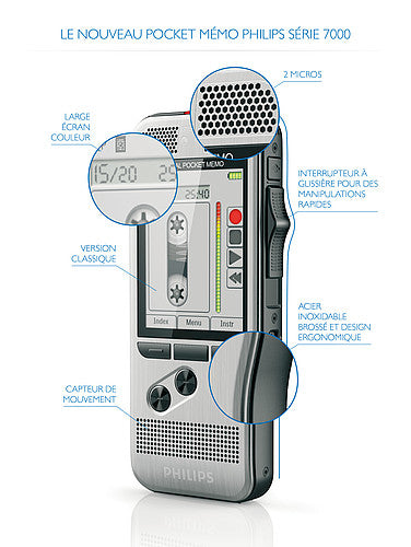 Philips Digital Pocket Memo 7200 – Digitales Diktiergerät – 32 GB, 30 h – Silber