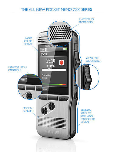 Philips Digital Pocket Memo 7200 – Digitales Diktiergerät – 32 GB, 30 h – Silber
