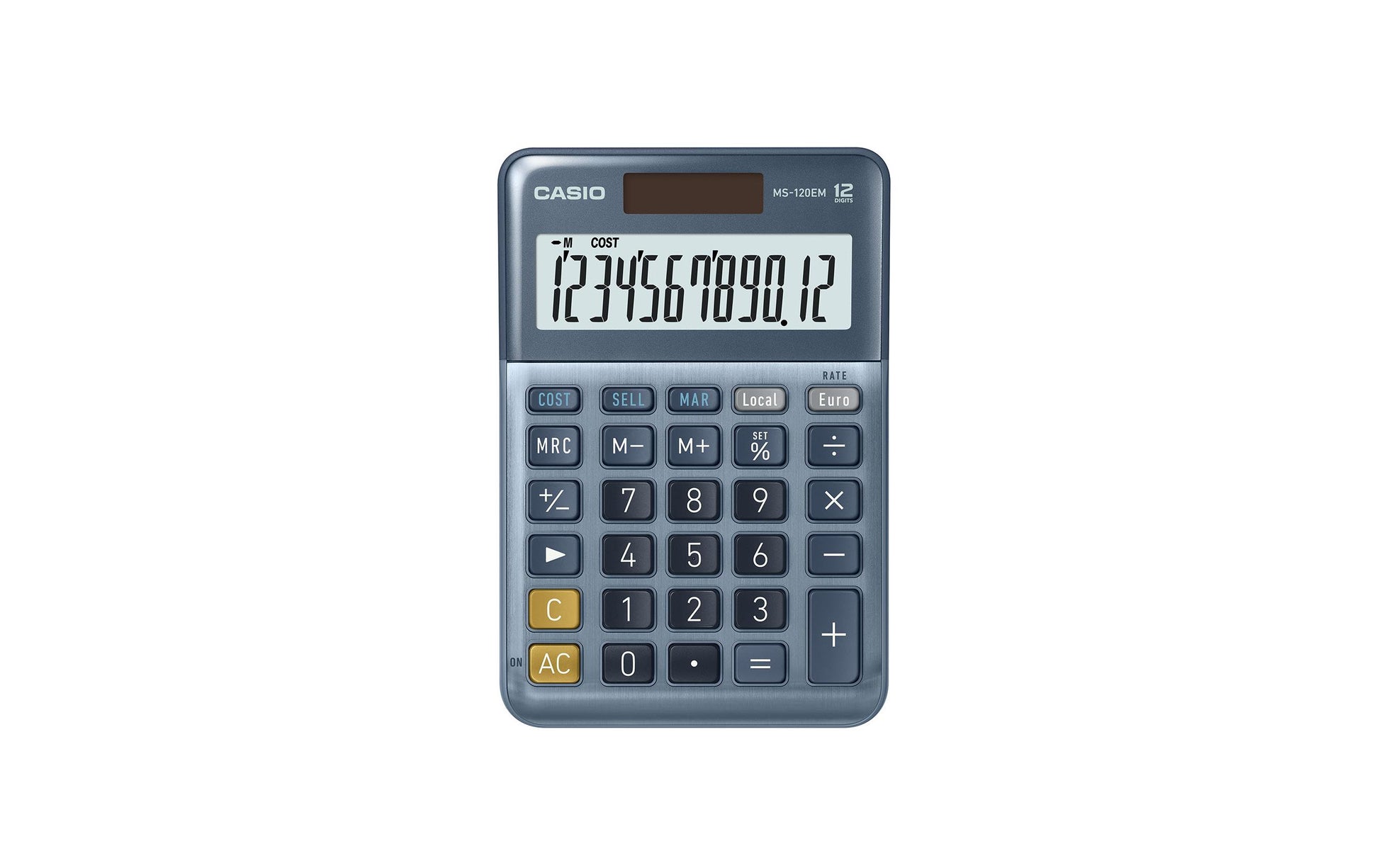Casio MS-120EM Tischrechner, 12-stellig, Solar/Batterie, Blau