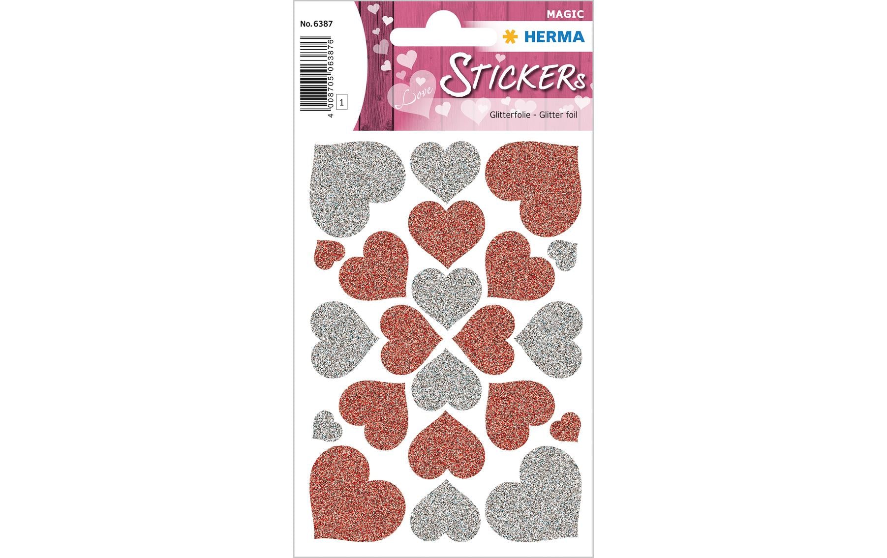 HERMA Schmucketiketten – Herzen (rot, silber) – 22 Stück – permanent