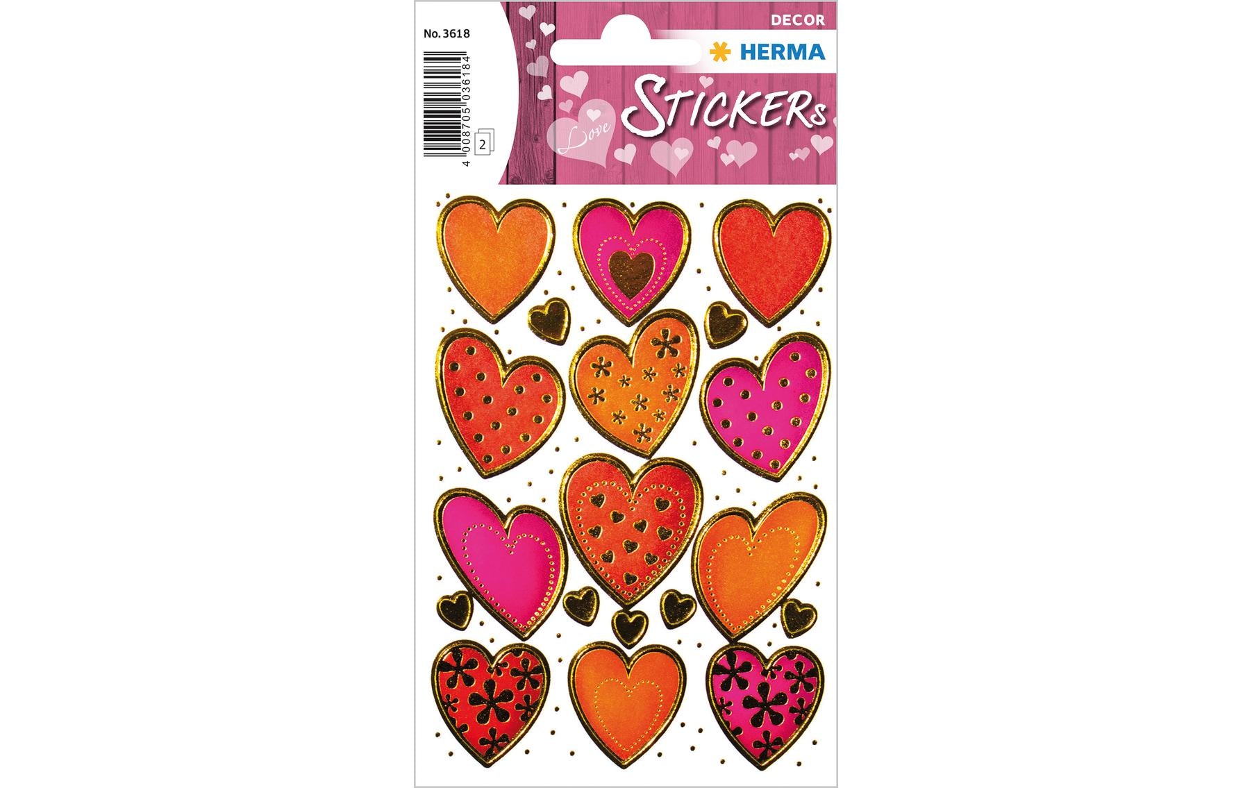 HERMA Schmucketiketten – Herzen – 38 Stück – permanent – sortiert