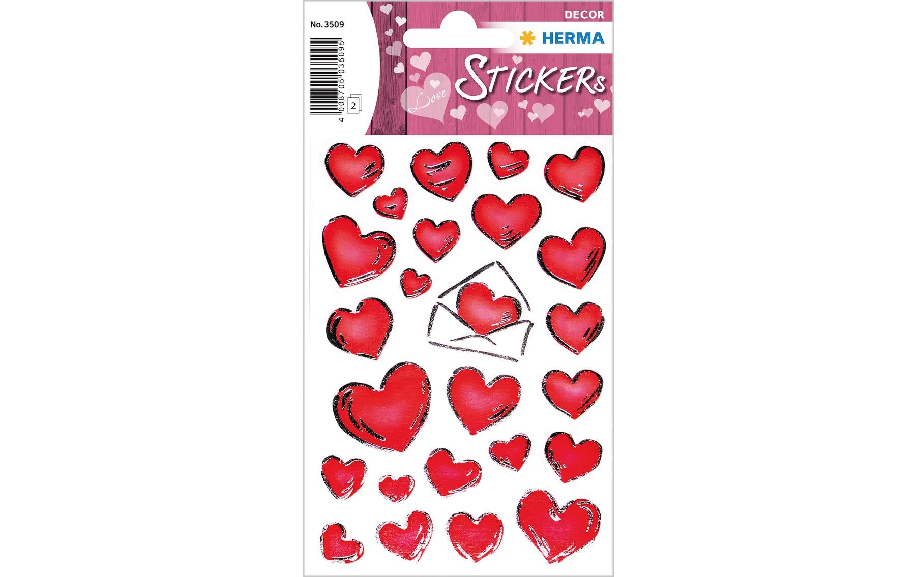 HERMA Schmucketiketten Decor, Herzen & Briefe, Silberprägung, 50 Stk (2 Bögen)