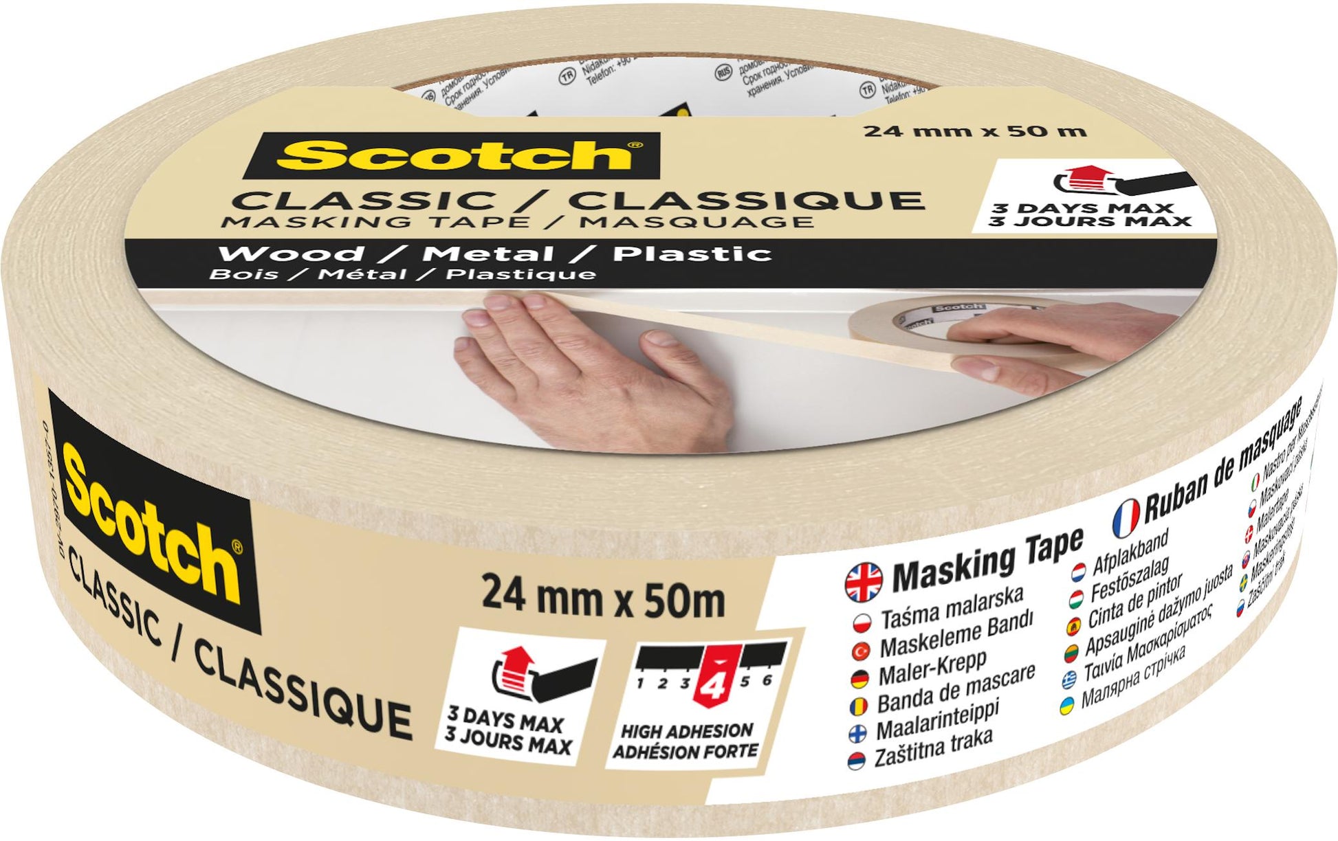 3M Malerband, beige – 24 mm × 50 m, innen, rückstandsfrei bis 3 Tage