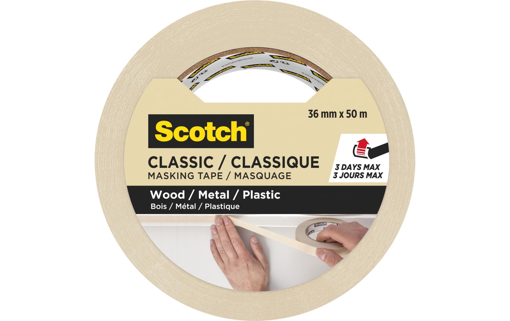 3M Malerband, Beige – 36 mm × 50 m, Innen, Rückstandsfrei bis 3 Tage