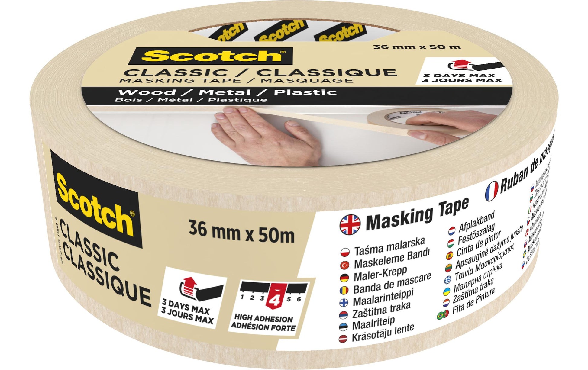 3M Malerband, Beige – 36 mm × 50 m, Innen, Rückstandsfrei bis 3 Tage