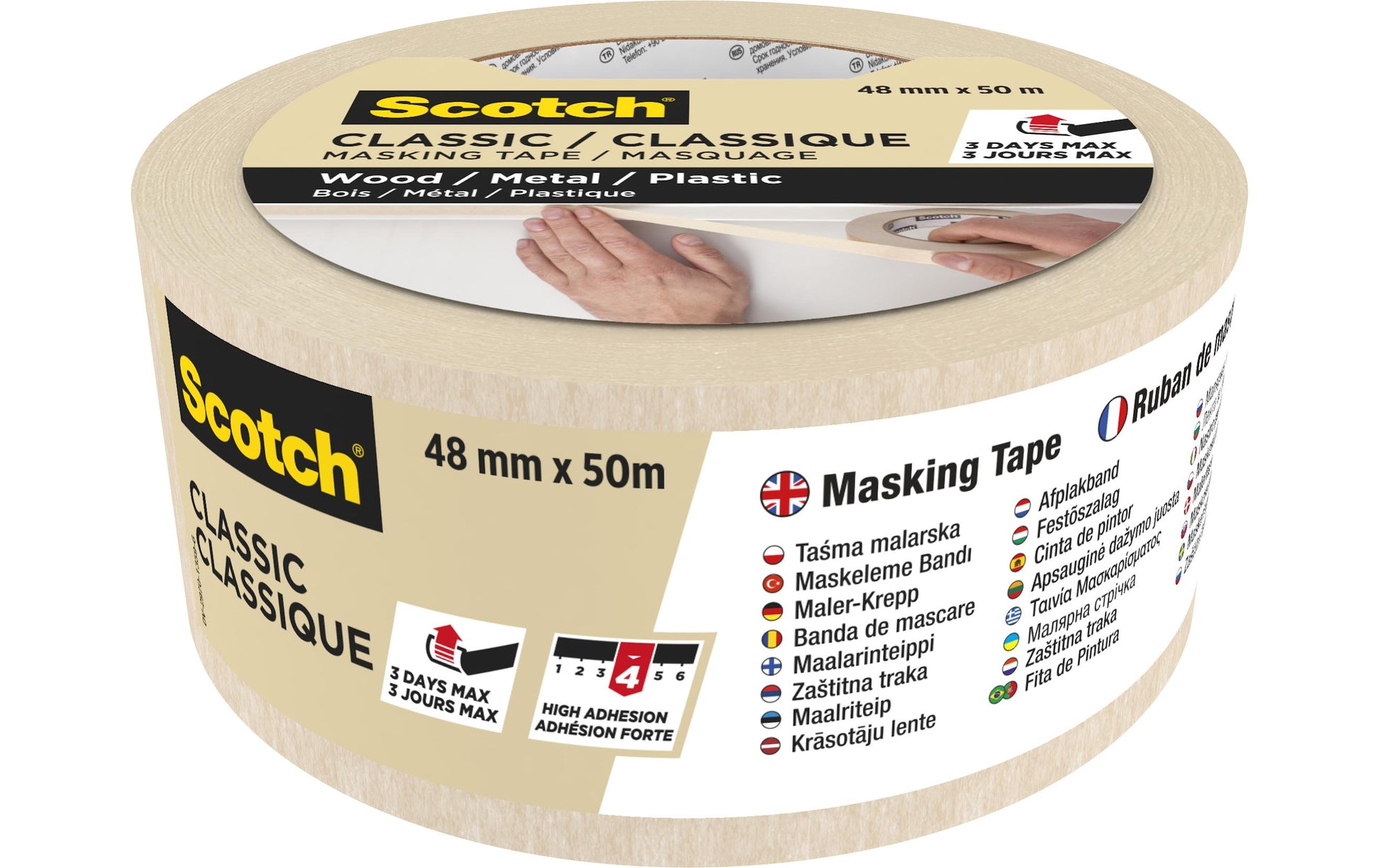 3M Malerband Classic, beige – 48 mm × 50 m, innen, rückstandsfrei bis 3 Tage