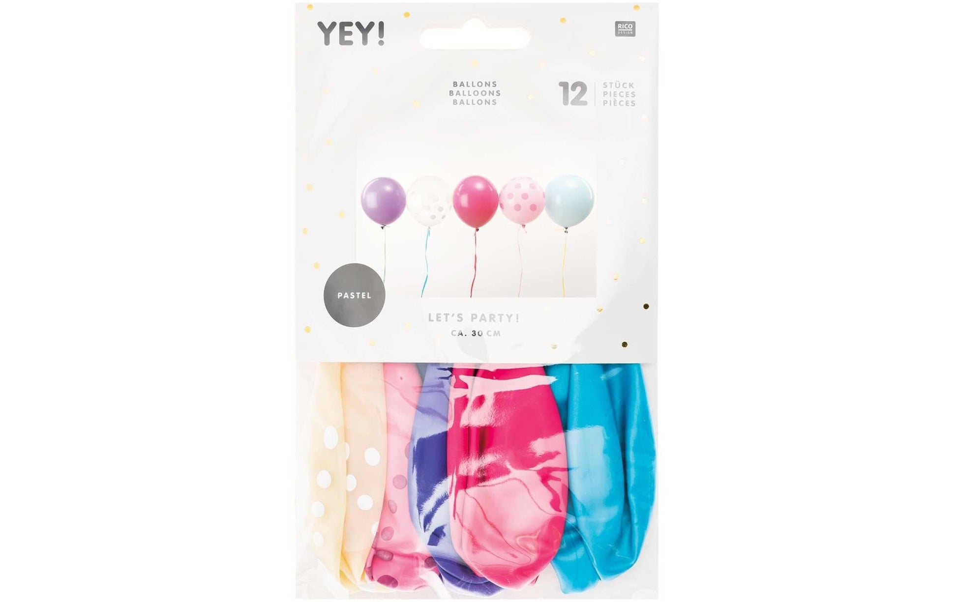 Rico Design Luftballons Punkte – Mehrfarbig – Ø 30 cm – Latex – 12 Stk