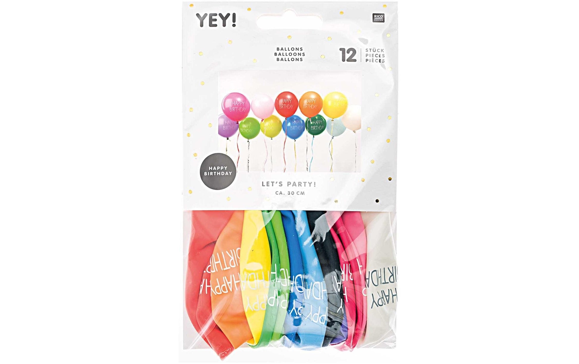 Rico Design Happy Birthday Luftballons – mehrfarbig – Ø 30 cm – Latex – 12 Stk
