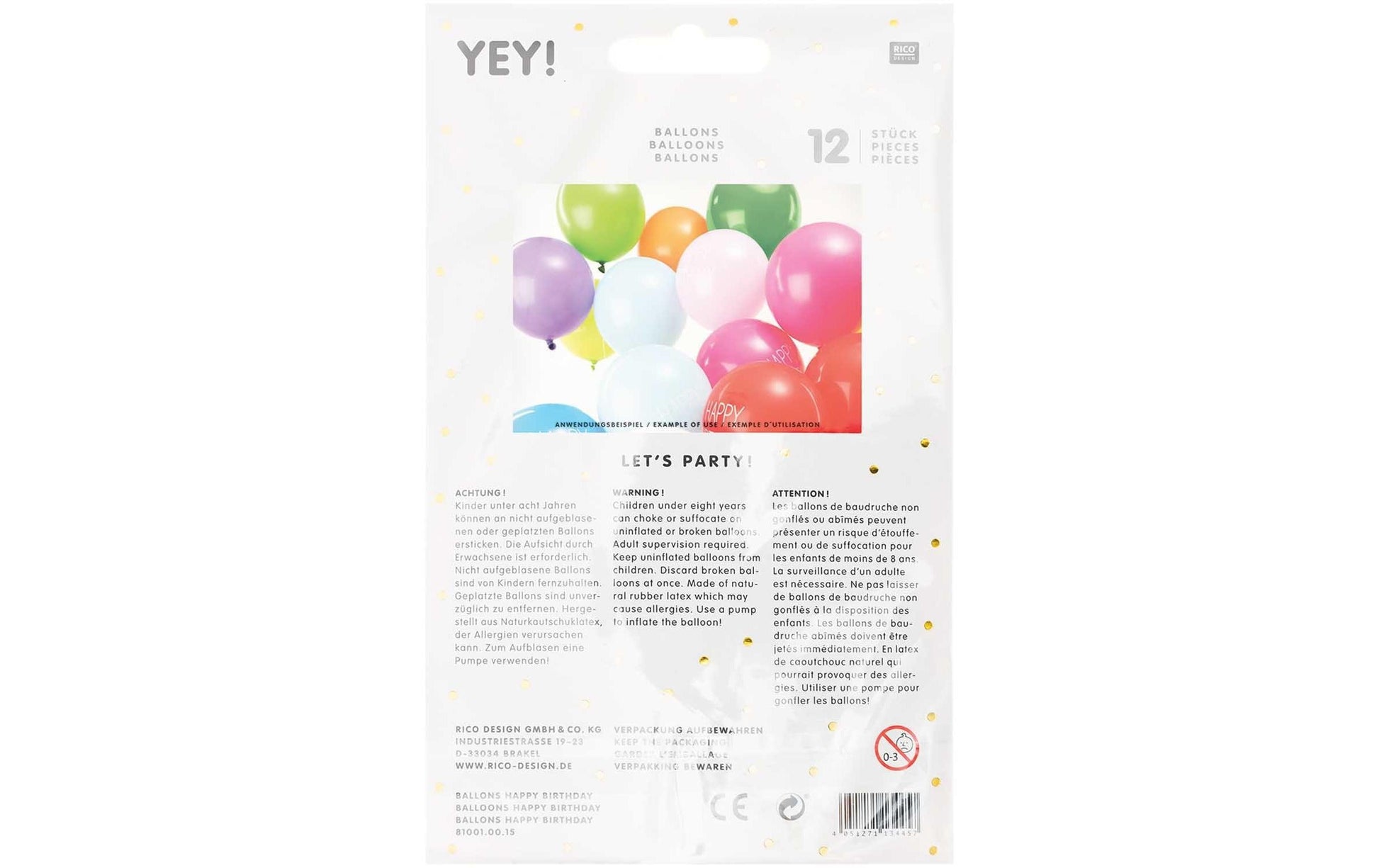 Rico Design Happy Birthday Luftballons – mehrfarbig – Ø 30 cm – Latex – 12 Stk