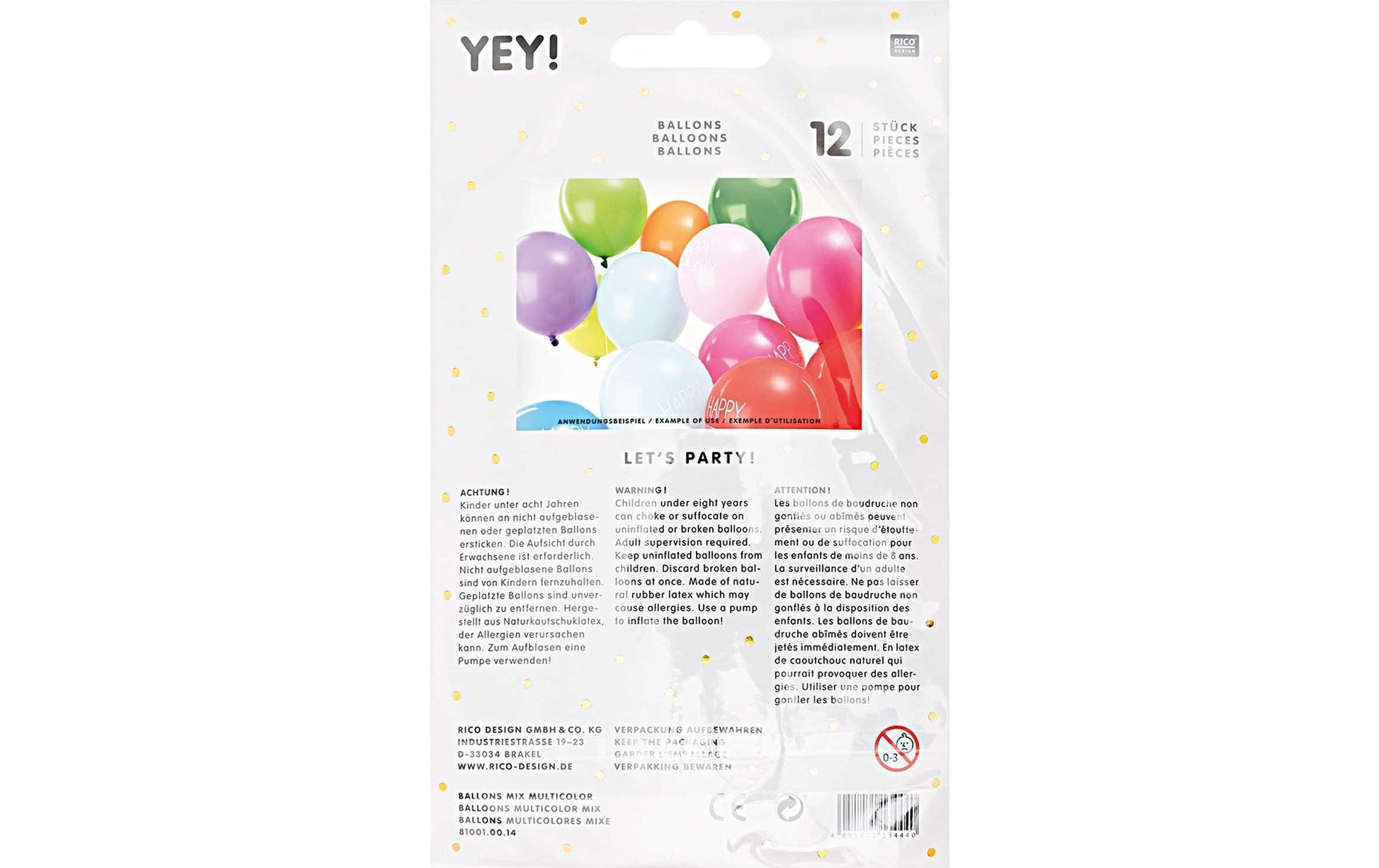 Rico Design Luftballons – mehrfarbig – Ø 30 cm – Latex – 12 Stk
