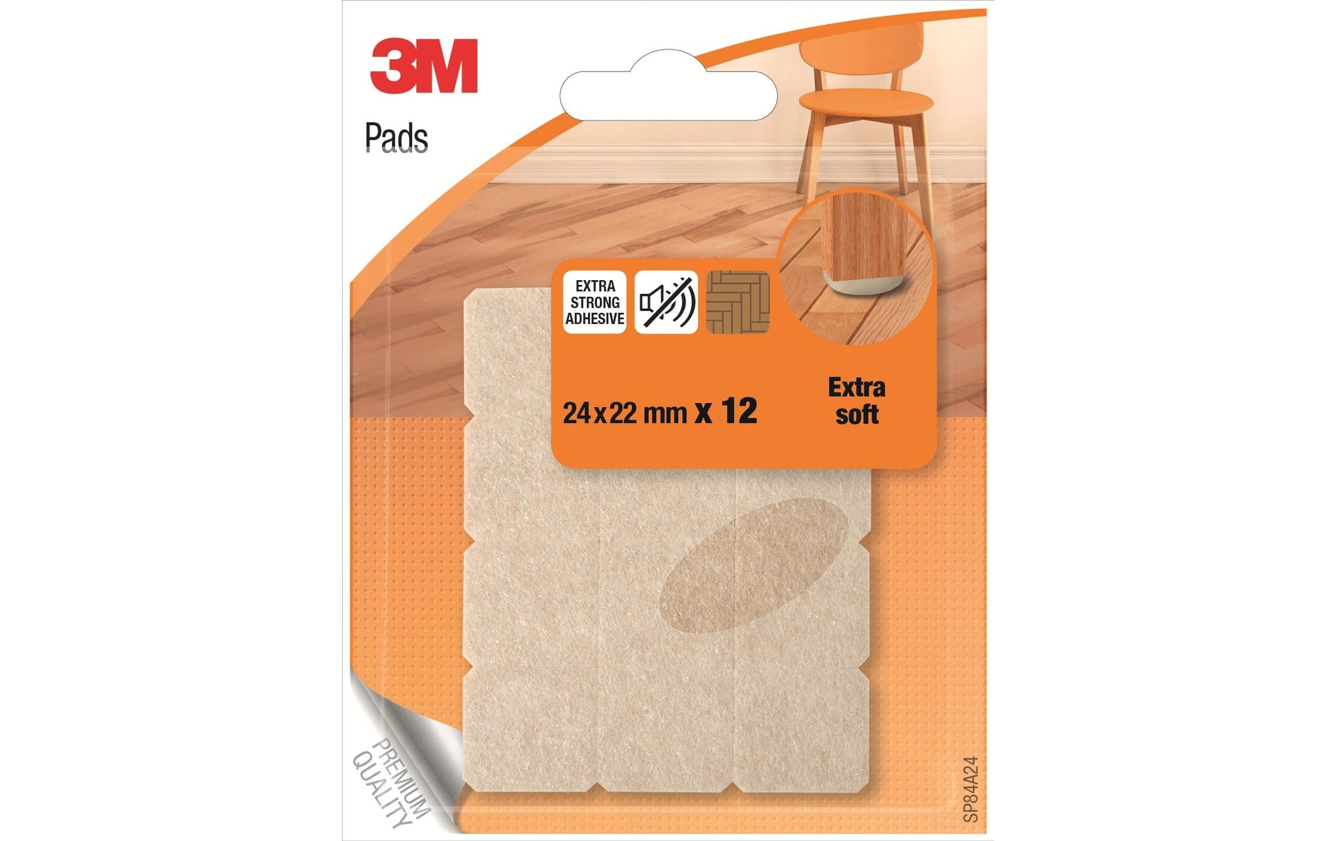 3M Stuhlbeingleiter 12 Stück – Filz – Beige – 24 × 22 mm – Selbstklebend, Extra Stark