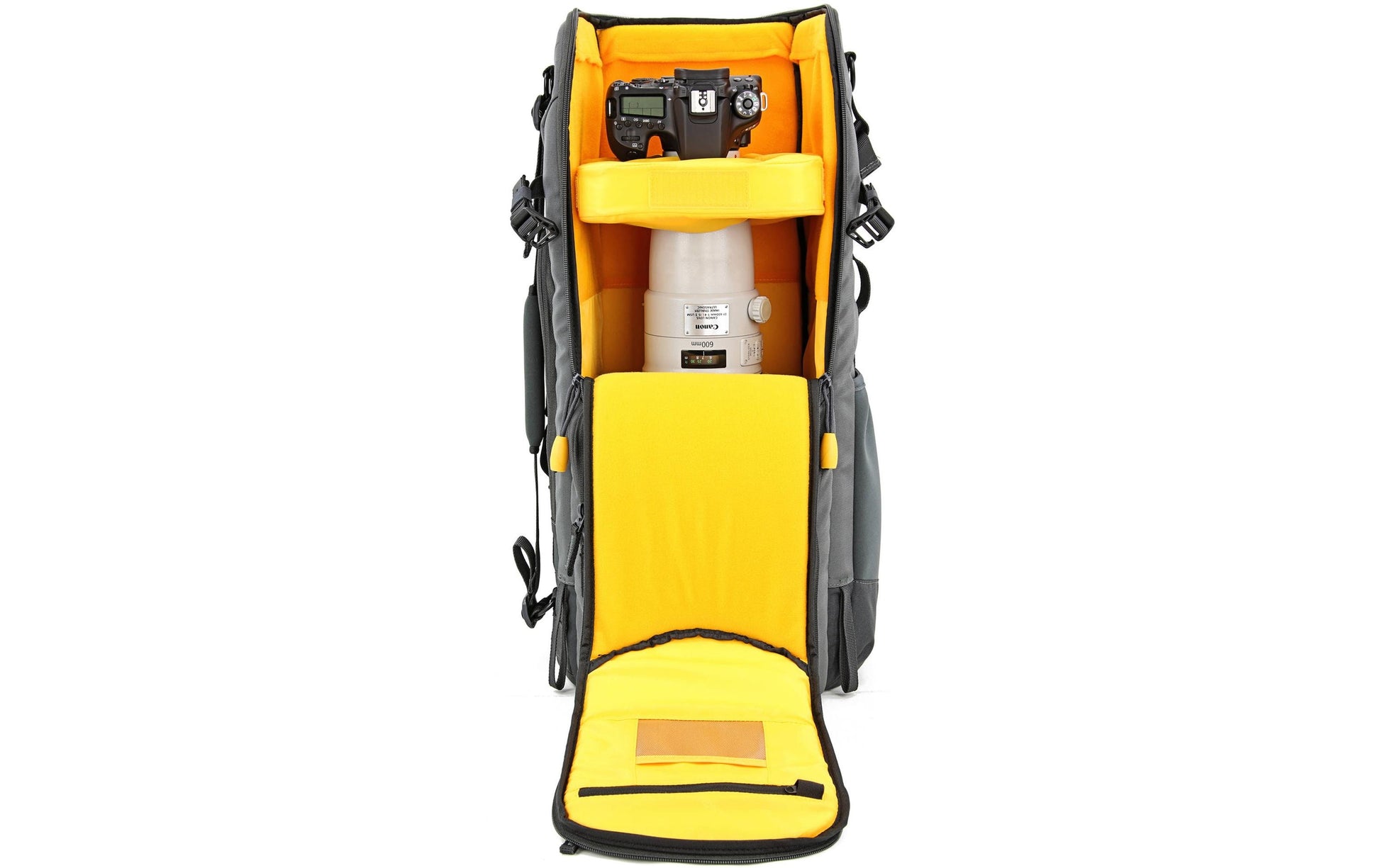 Vanguard Alta Sky 66 Rucksack – Für Super-Tele bis 600 mm f/4 – 9" Tablet, Regenabdeckung – Grau