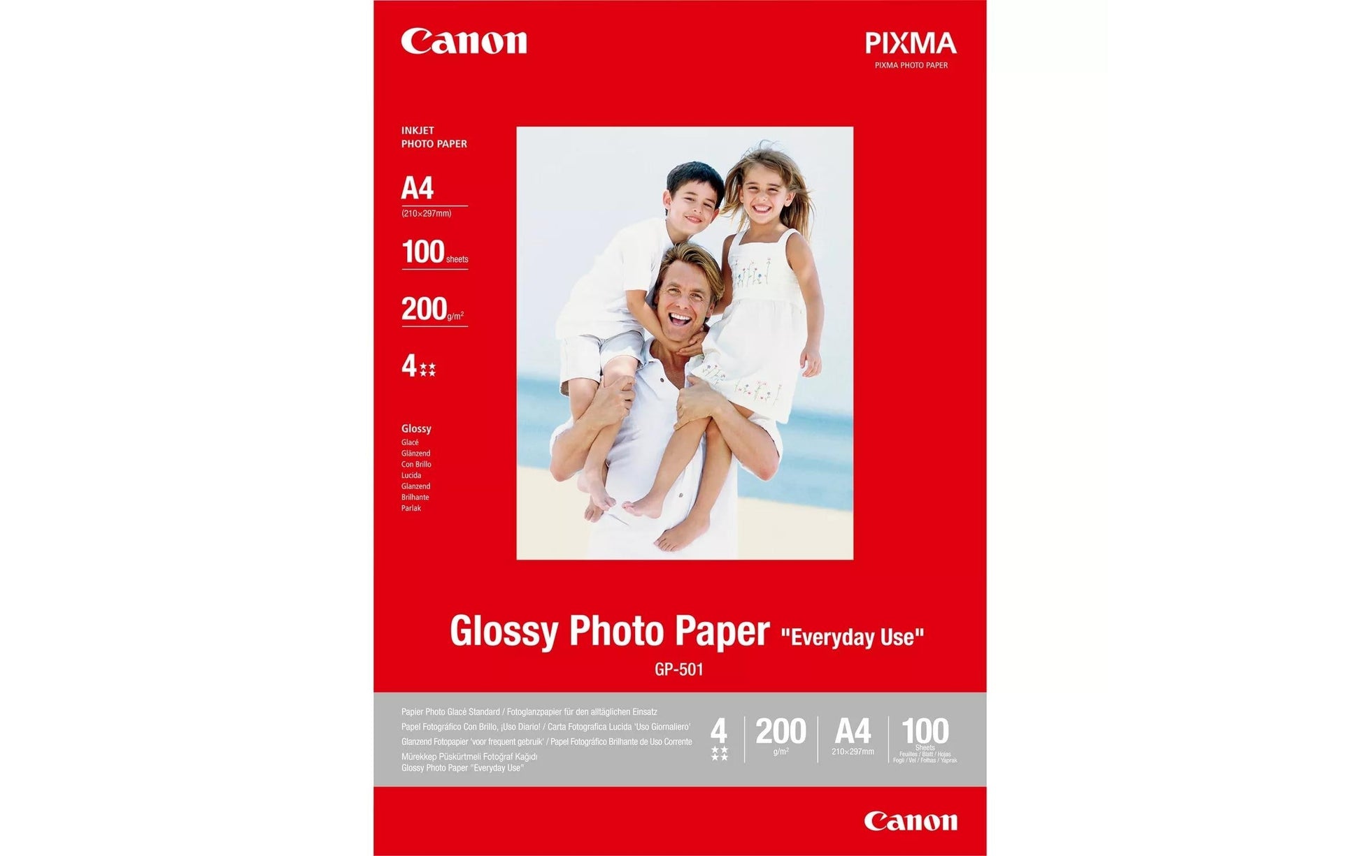 Canon Fotopapier – glänzend, A4, 200 g/m², 100 Blatt – für Inkjetdrucker