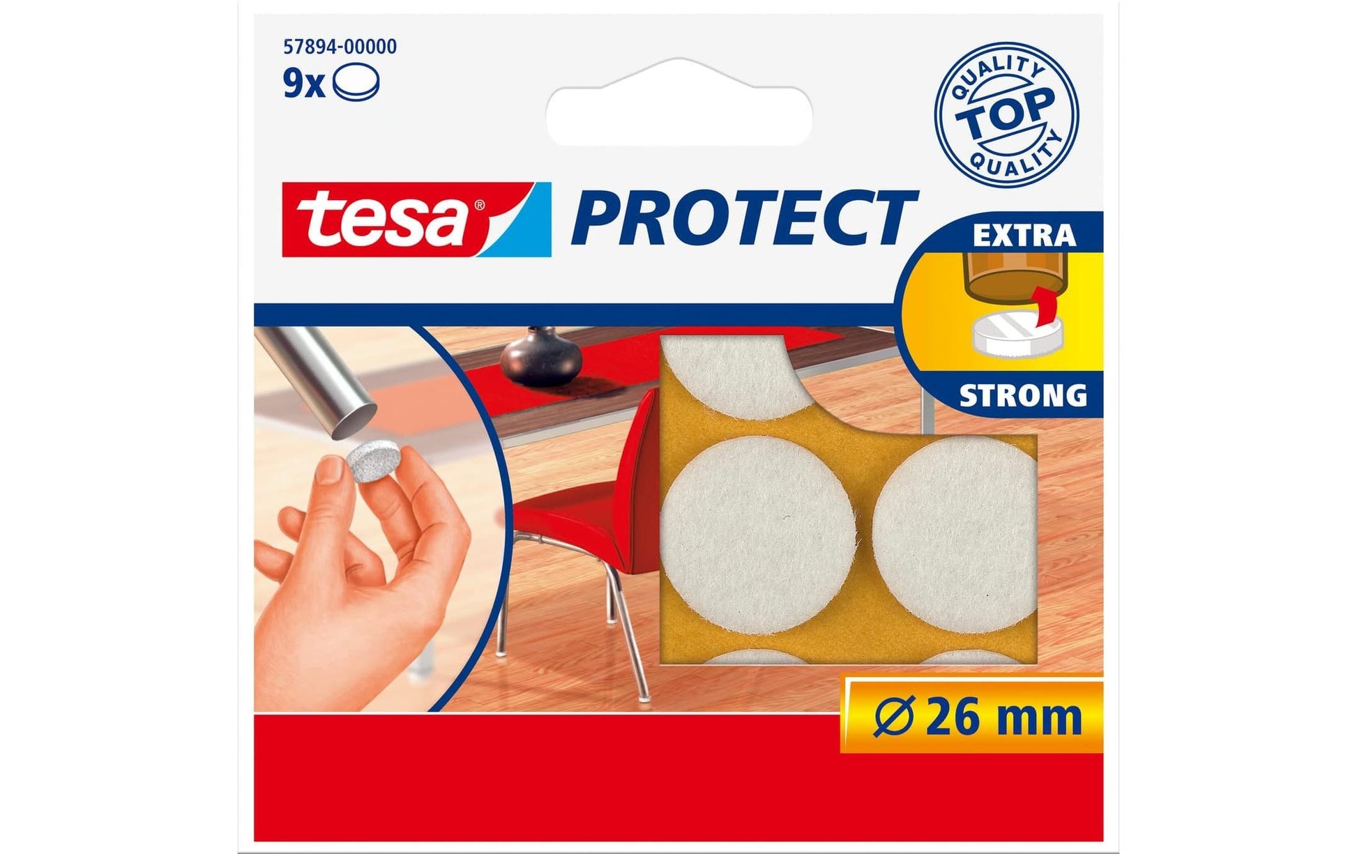 TESA Filzgleiter rund Ø 26 mm – Filz – weiss – selbstklebend (9 Stück)