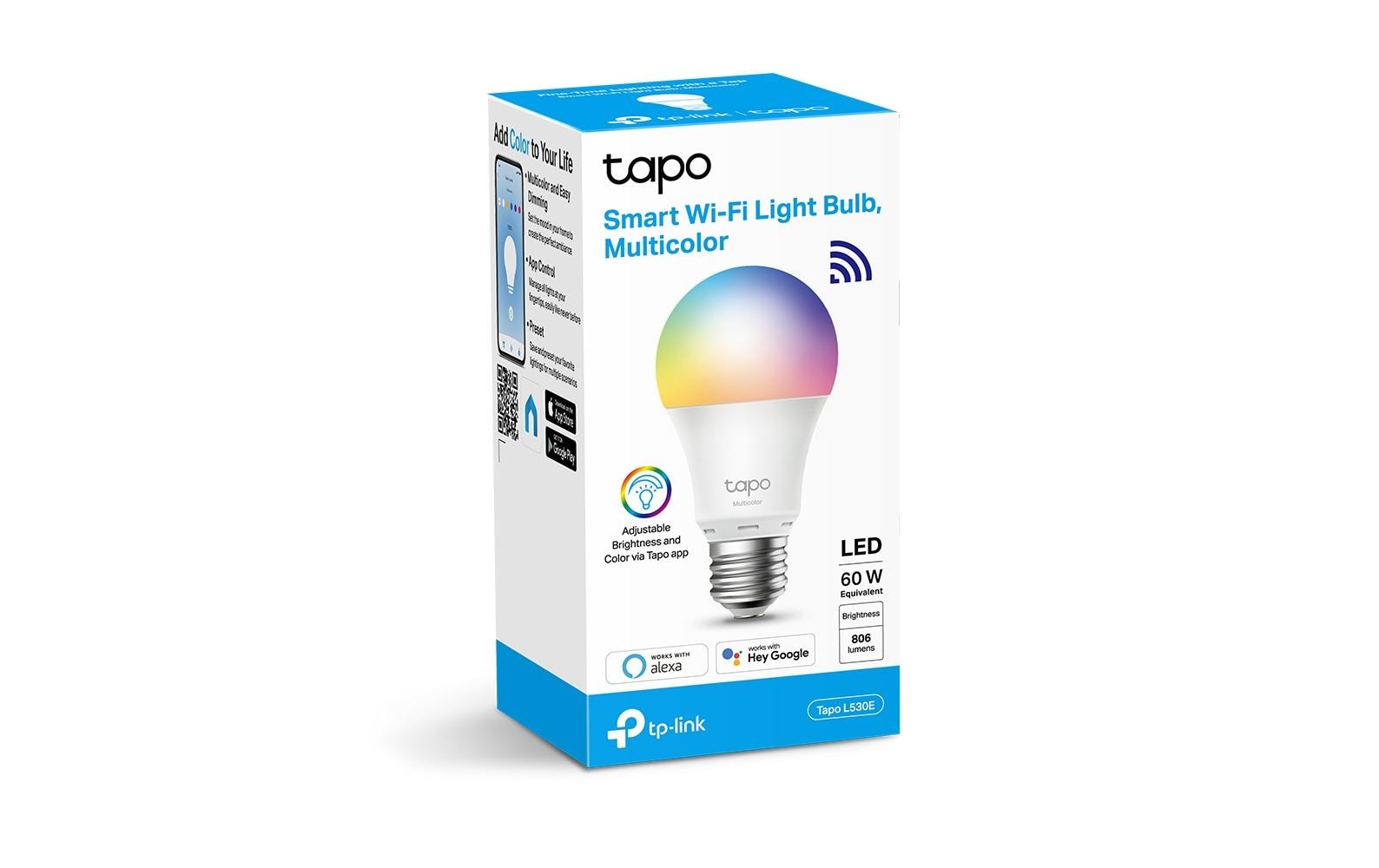 TP-Link Tapo L530E – Smart-Leuchtmittel – 806 lm, Mehrfarbig – für Amazon Alexa, Google Assistant – 2er-Set