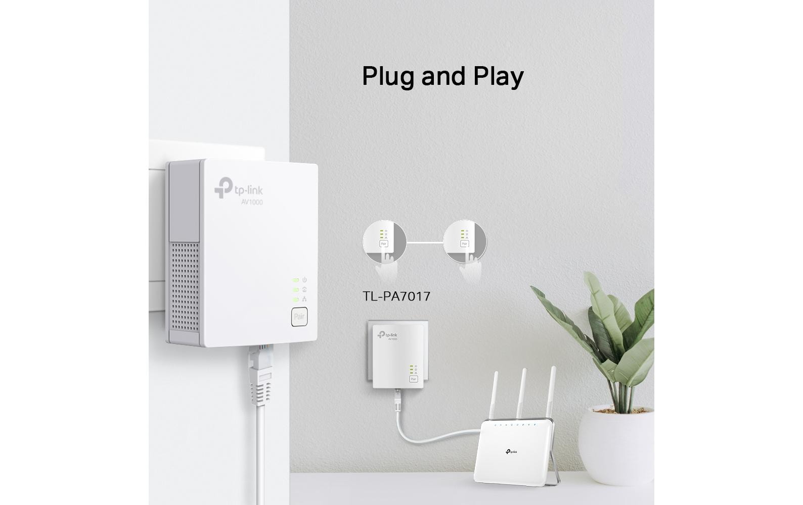 TP-Link TL-PA7017 KIT – Powerline-Adapter-Kit AV1000 – 1 Gbit/s, HomePlug AV2, 2er-Set